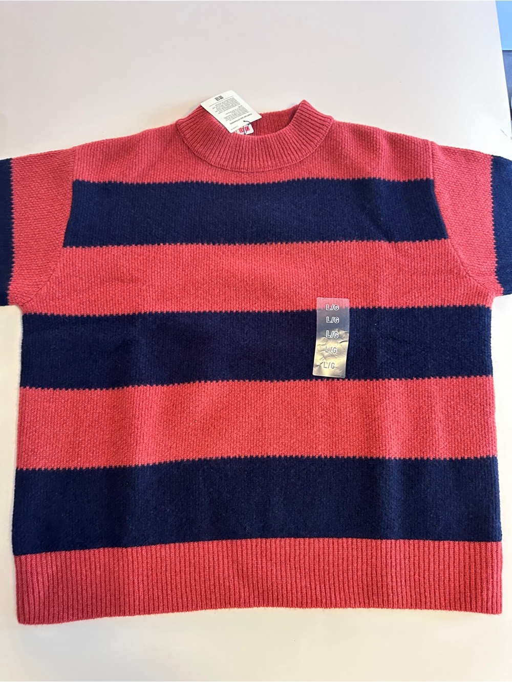Ladies Uniqlo Crewneck Stripe Sweater - Orange/Rust and Navy - Picture 5 of 9
